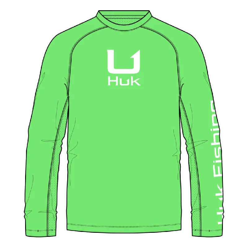 Men's workout-ready t-shirt-Huk Icon Long Performance Crew T-Shirt - Summer Green