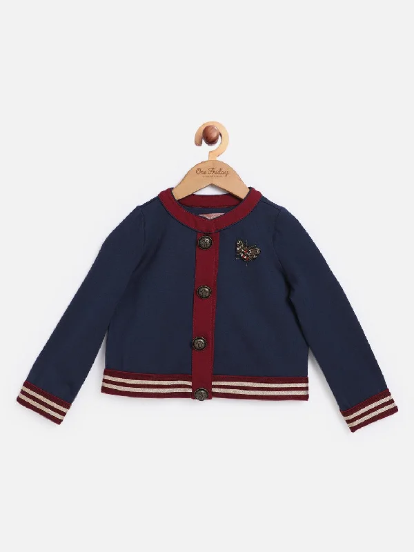 Men's performance field jacket-One Friday Navy Blue Brooch Jacket