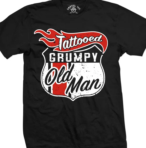 Men's workout-ready t-shirt-Tattooed Grumpy Old Man Mens T-Shirt