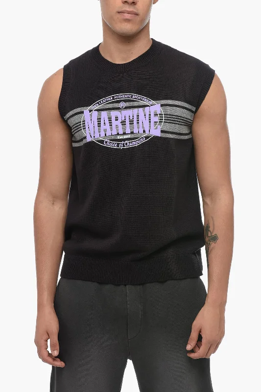 Men's wrinkle-resistant sweatshirt-Martine Rose Logoed TEXAS Knited Vest