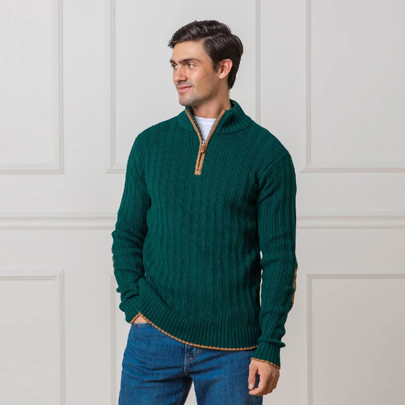 Men's timeless knit-Half Zip Sweater with Suede Trim