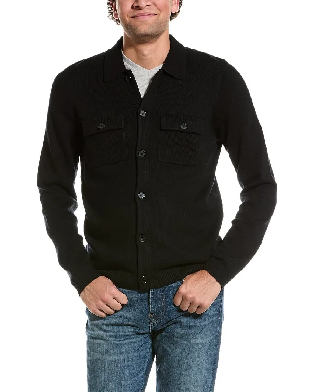 Men's weather-resistant sweatshirt-Amicale Cashmere Button Front Wool & Cashmere-Blend Shirt