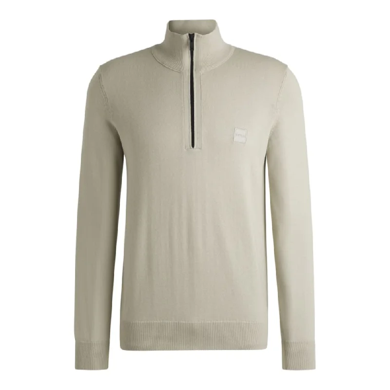 Men's winter knitwear-Logo-patch zip-neck sweater in cotton and cashmere