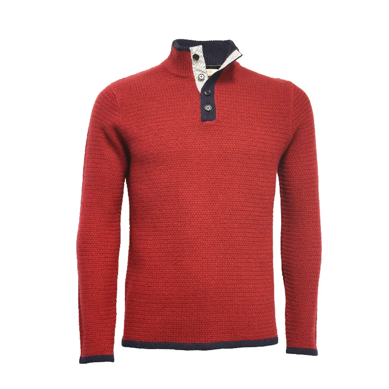 Men's concert knit-Bordeaux Cashmere Sweater Button Neck Whistler in Herringbone stitch