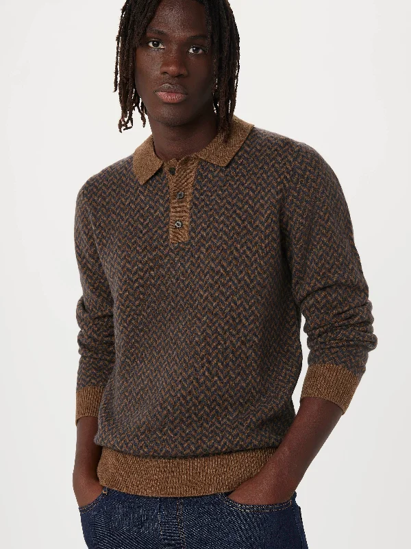 Men's comfortable travel polo shirt-The Yak Wool Polo Sweater in Mustang Brown