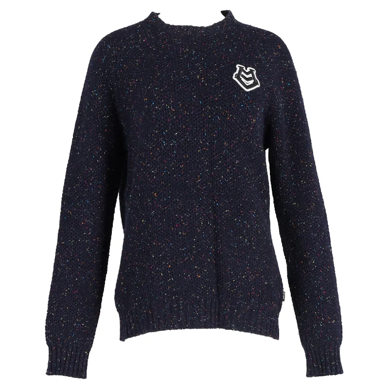 Men's wrinkle-resistant knitwear-Moschino Logo Patch Sweater in Navy Blue Wool