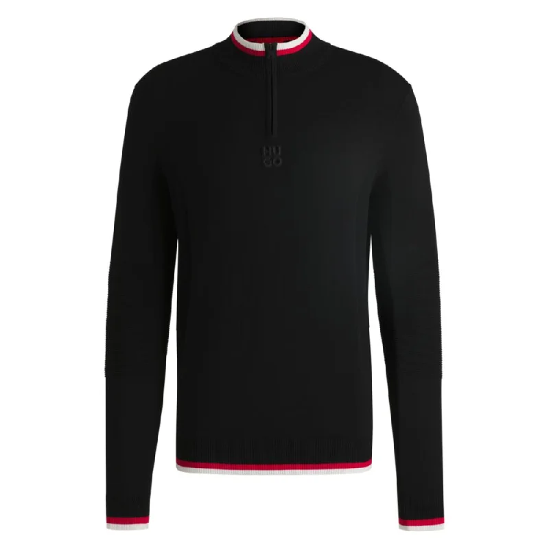 Men's utility knitwear-Zip-neck sweater with contrast tipping