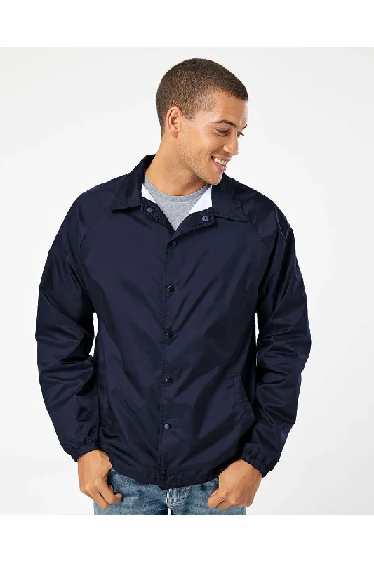 Men's organic fleece jacket-Burnside Mens Mentor Snap Down Wind & Water Resistant Coaches Jacket - Navy Blue