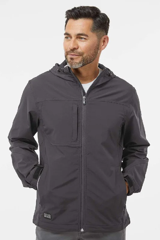 Men's breathable denim jacket-Dri Duck Mens Apex Wind & Water Resistant Soft Shell Full Zip Hooded Jacket - Charcoal Grey