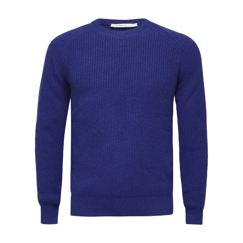 Men's no-iron sweater-Cashmere Crewneck Sweater in Chunky Rib knit stitch Royal Blue