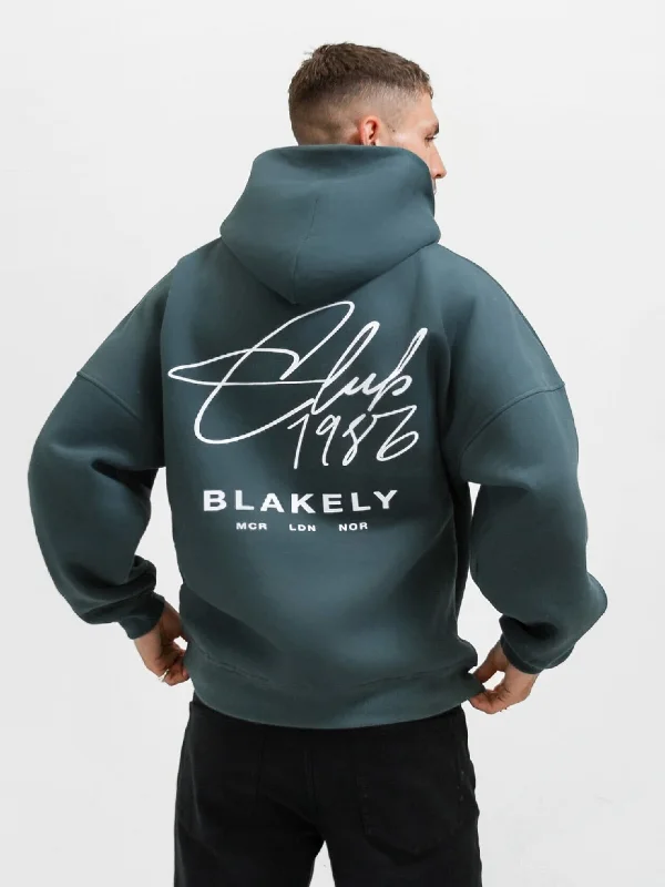 Men's naturally breathable hoodie-Club Relaxed Hoodie - Teal Green