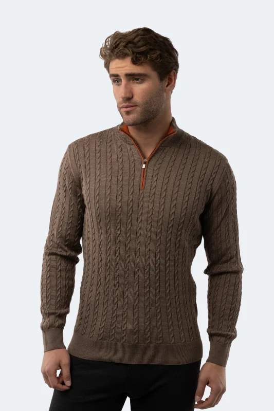 Men's thermal sweatshirt-Melange Mink Knit Quarter Zip