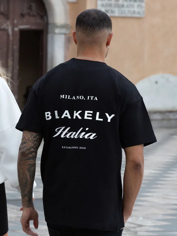 Men's summer gym t-shirt-Italia Relaxed T-Shirt - Black