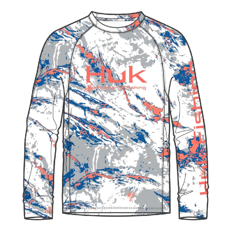 Men's gym-ready t-shirt-Huk Pursuit Mossy Oak Printed Long Performance Sleeve Crew T-Shirt - Ocean Blue