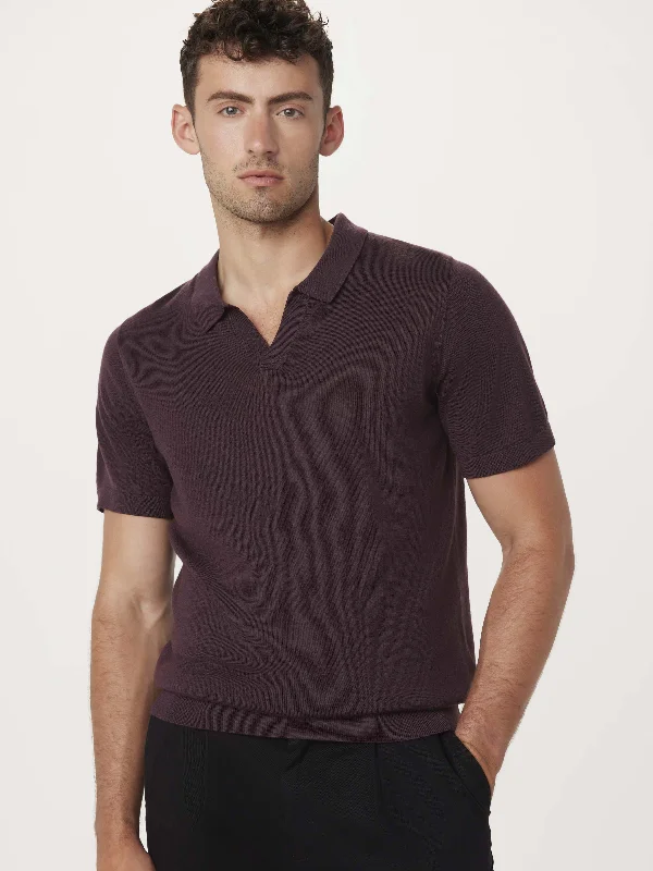 Men's eco-conscious gym polo shirt-The Johnny Collar Merino Polo in Purple