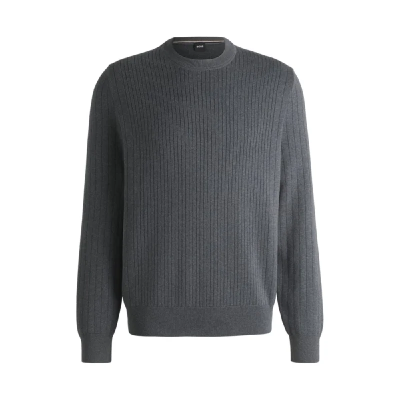 Men's windproof knitwear-Cotton sweater with knitted vertical stripes in regular fit