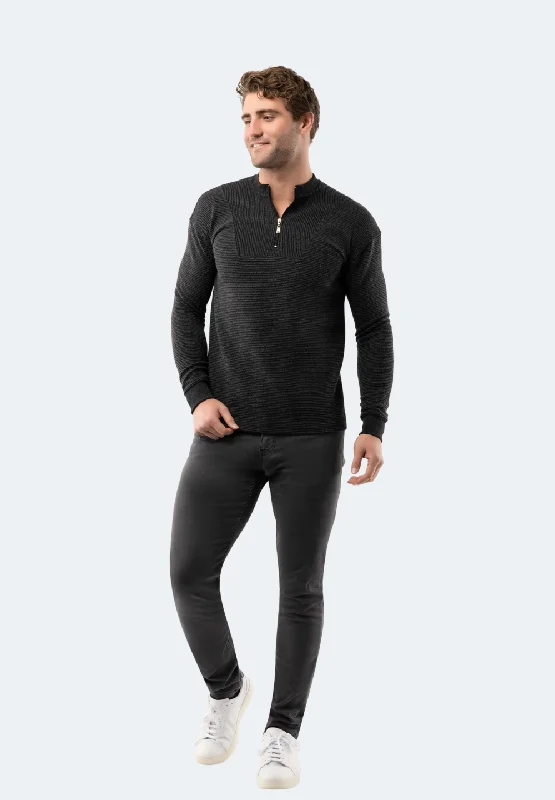 Men's training sweatshirt-Black Waffle Stripe Quarter Zip