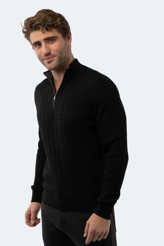 Men's eco-friendly sweatshirt-Black Knit Quarter Zip