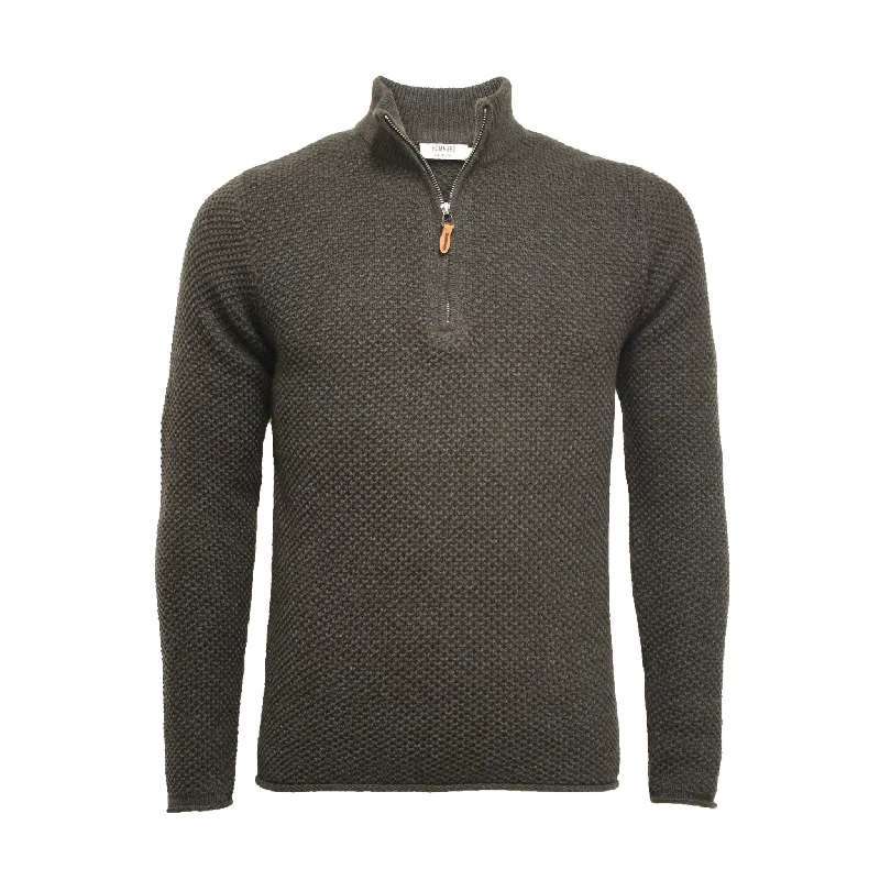 Men's waterproof sweater-Cashmere Half Zipper Sweater in Honey Comb Stitch Berrara