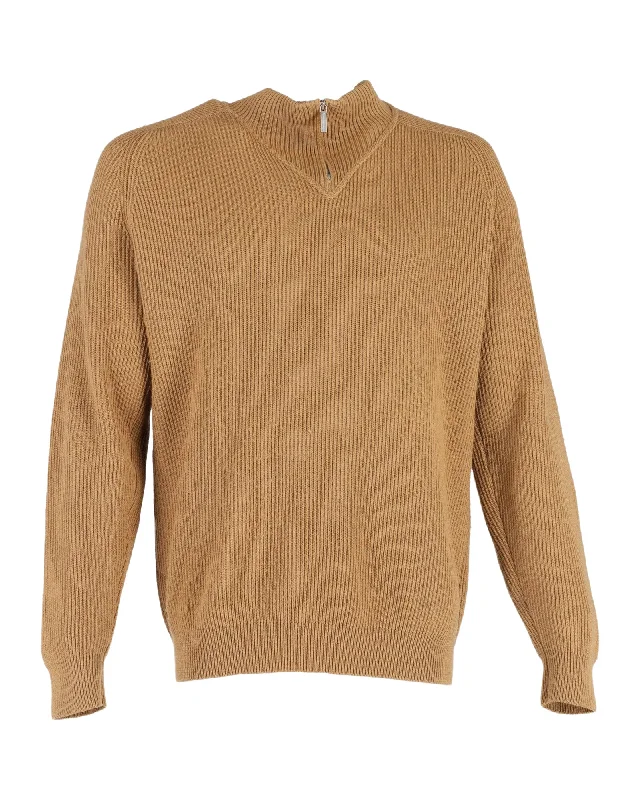 Men's must-have sweater-Zegna Half Zip Sweater in Brown Wool