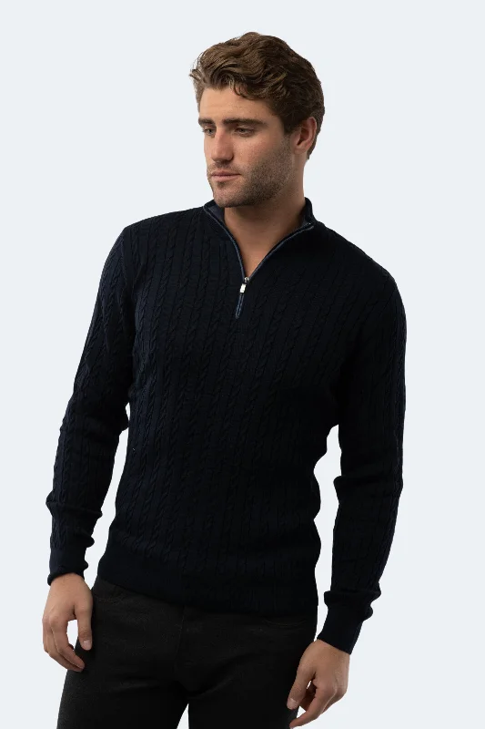 Men's bamboo sweatshirt-Navy Knit Quarter Zip