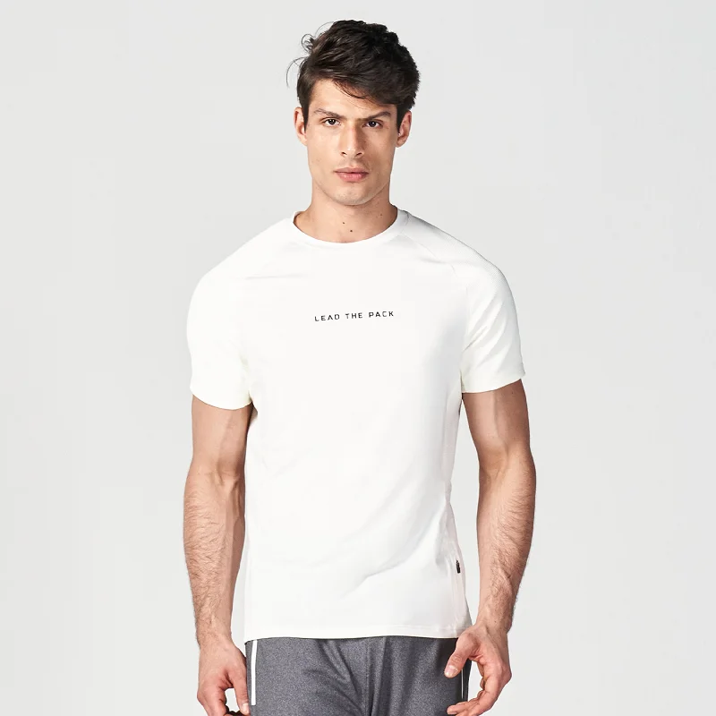 Men's premium athletic t-shirt-Statement Ribbed Tech Tee - Pearl White