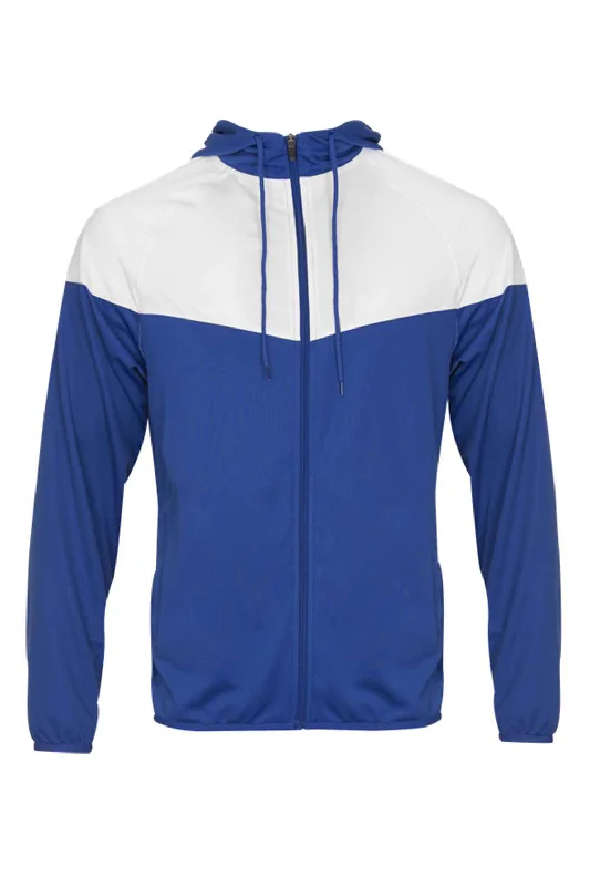 Men's organic winter coat-Badger Mens Spirit Full Zip Hooded Jacket - Royal Blue/White - Closeout