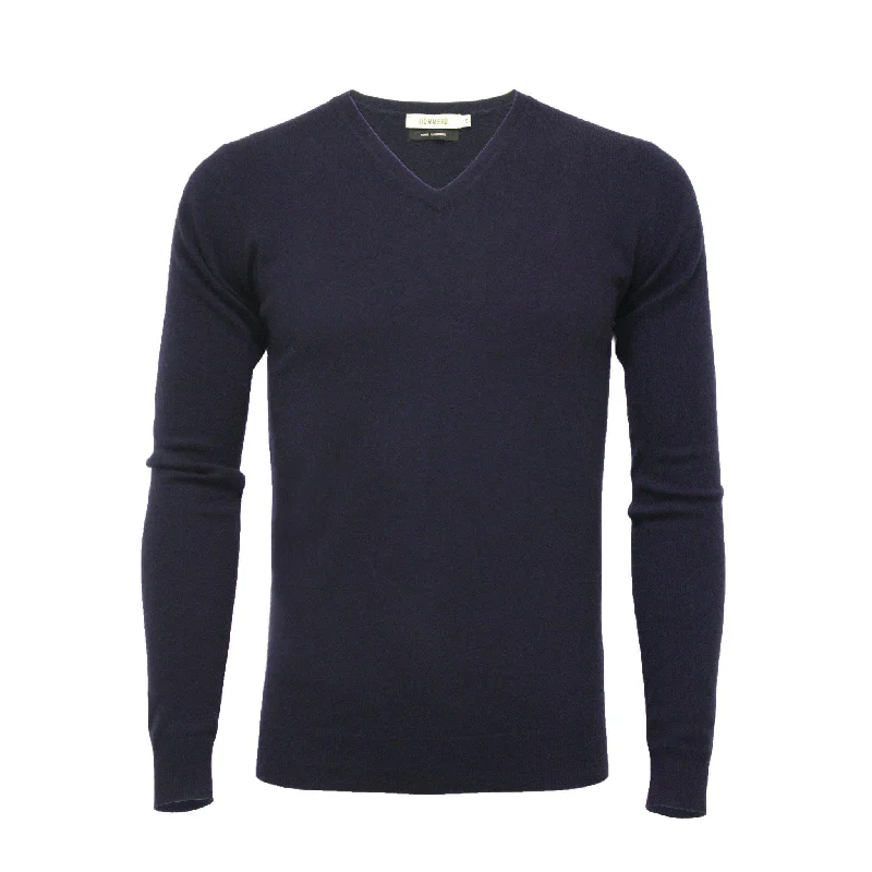 Men's fishing sweater-Cashmere V Neck Sweater Dark Navy