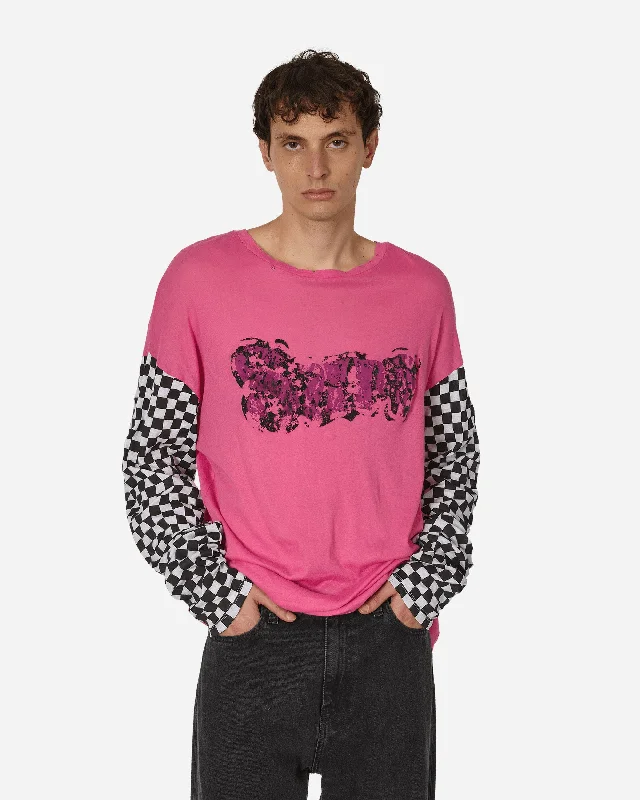 Men's relaxed fit gym t-shirt-Printed Light Jersey Longsleeve T-Shirt Fuchsia