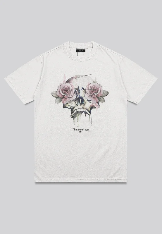 Men's summer gym t-shirt-ROSES SKULL T-SHIRT OFF WHITE