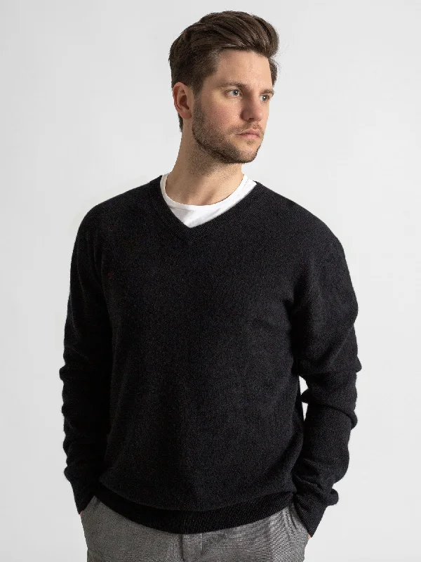 Men's premium sweater-Cashmere sweater men "V-neck" - black