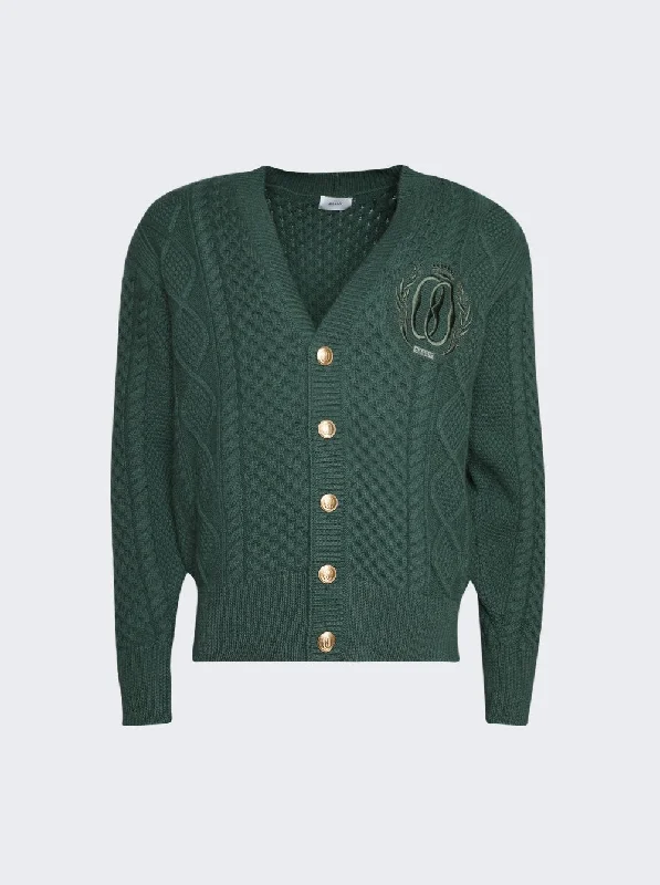 Men's modern knit-Bally Cable-Knit Wool Cardigan Green