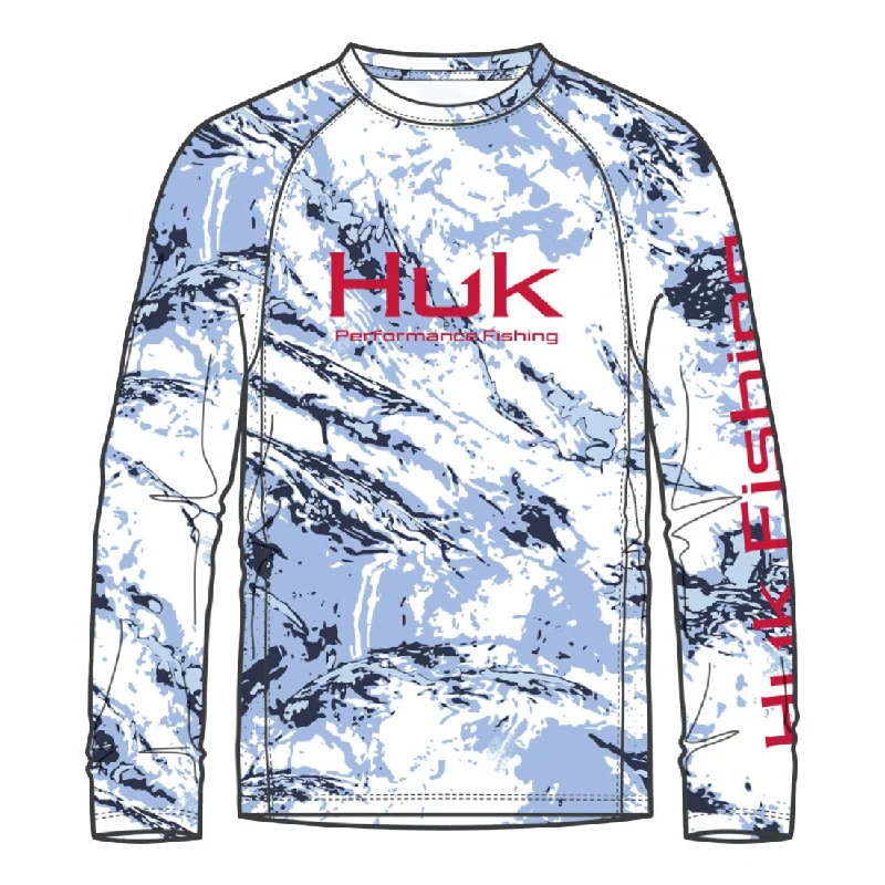 Men's eco-conscious workout t-shirt-Huk Pursuit Mossy Oak Printed Long Performance Sleeve Crew T-Shirt - Windsurfer