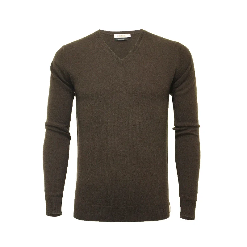 Men's construction sweater-Cashmere V Neck Sweater Chocolate