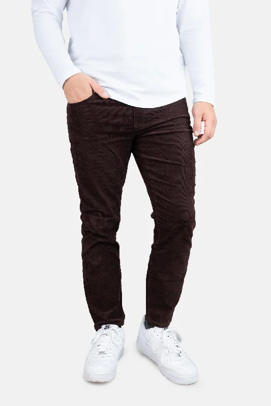 Men's summer travel pants-Stretch Cord 5 Pocket Pants Brown