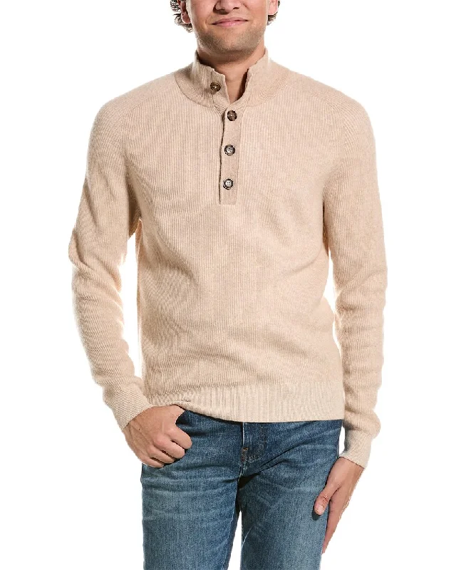 Men's stylish knit-Amicale Cashmere Plaited Brioche Button Mock Cashmere Sweater