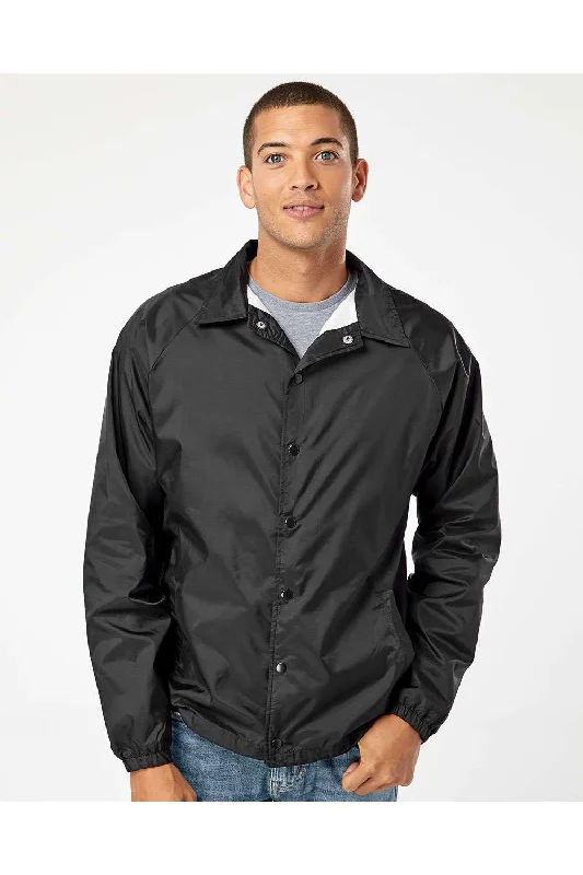 Men's relaxed fit coat-Burnside Mens Mentor Snap Down Wind & Water Resistant Coaches Jacket - Black