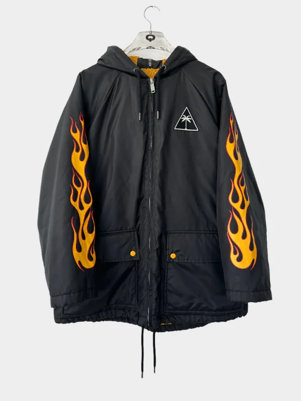 Men's pre-washed casual jacket-Padded Jacket With Flames