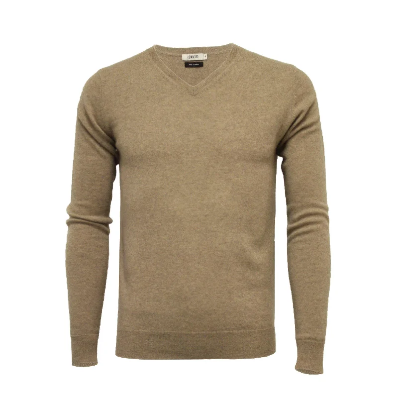 Men's outdoor sweater-Cashmere V Neck Sweater Camel