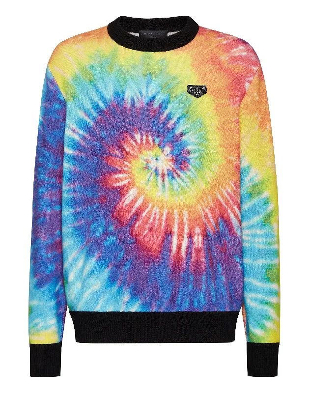 Men's graphic sweatshirt-Cashmere Pullover Round Neck LS Tie dye