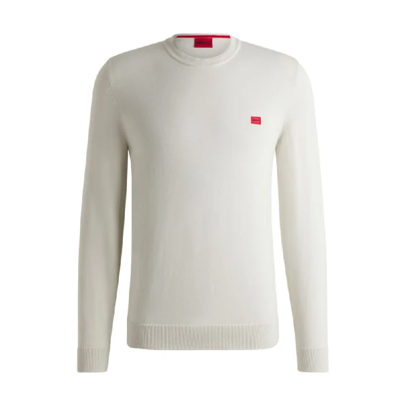 Men's pullover sweater-Knitted cotton sweater with red logo label