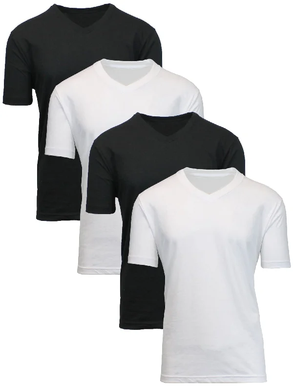 Men's sustainable workout t-shirt-Men's (4-Pack) Short Sleeve V-Neck Modern Fit Classic Tees (S-3XL)