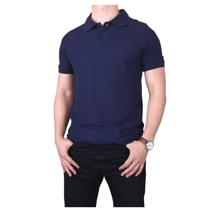 Men's breathable gym polo shirt-KNOCKER Men's Solid Short Sleeved Slim Fit Polo Shirt - Navy