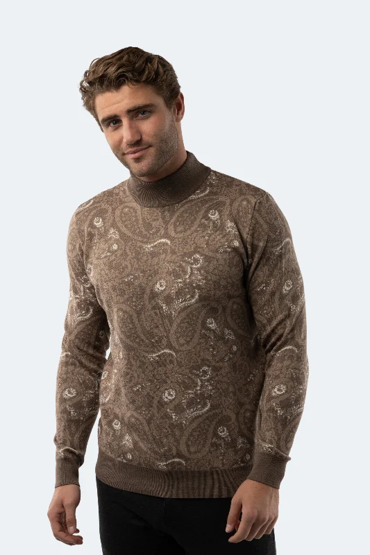 Men's spring knitwear-Melange Mink Paisley Mockneck Sweater