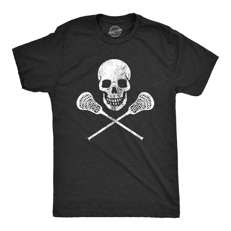 Men's durable fitness t-shirt-Lacrosse Skull Men's T Shirt