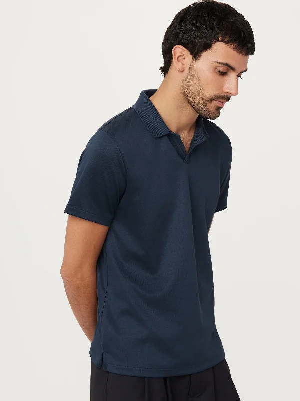 Men's adventure-ready travel wear polo shirt-The Johnny Collar Polo in Midnight Blue