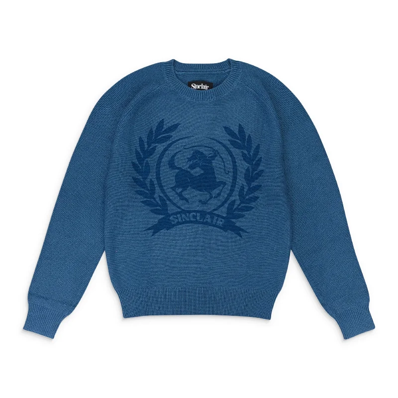 Men's cotton sweater-SINCLAIR CREST ISLAND KNIT NAVY BLUE SWEATER