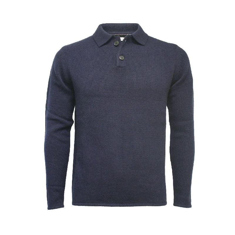 Men's winter sweater-Cashmere Sweater Polo Neck heavy Jersey Apollo Navy