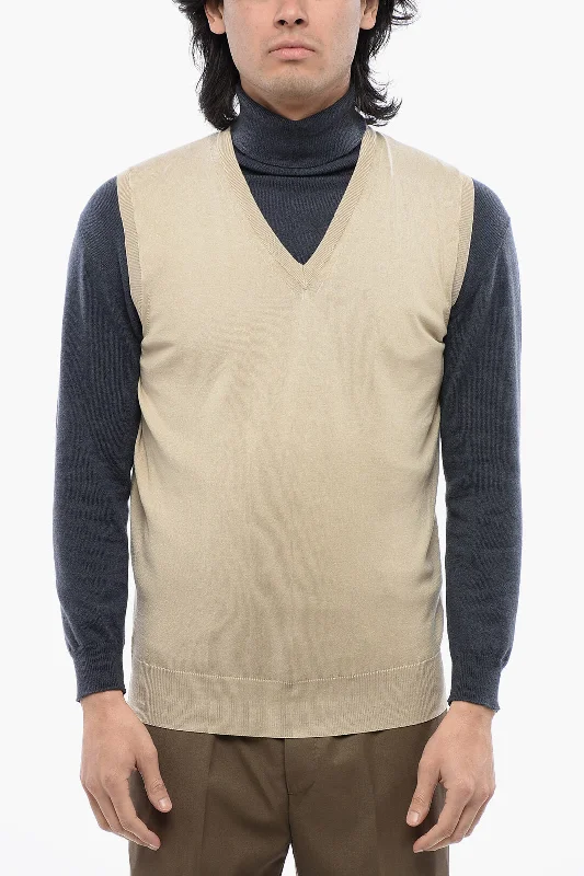 Men's urban knit-Corneliani Id Lightweight Cotton Sleeveless V-Neck Sweater