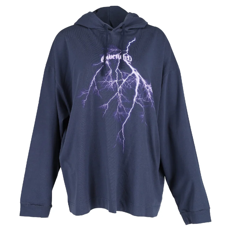 Men's travel knitwear-Givenchy Lightning Printed Drawstring Hoodie In Deep Blue Cotton